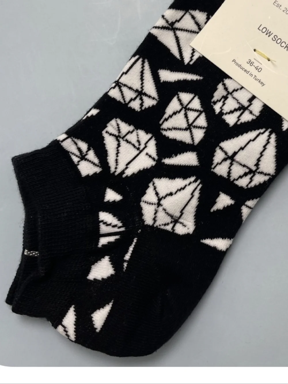 Happy Socks Black & White Diamond Pattern Low-Cut Socks